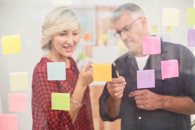 Commercieel team die post richten op de muur