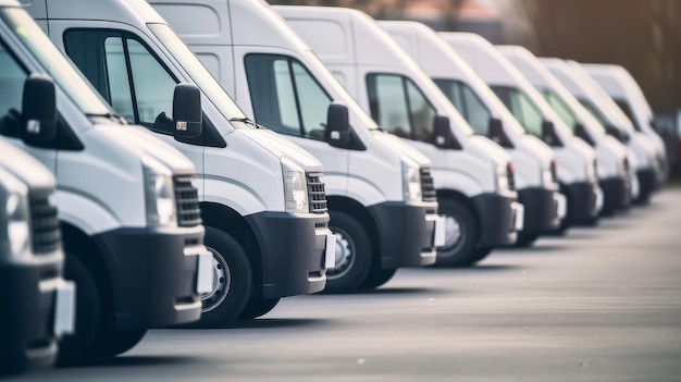 Commerciële bestelwagens geparkeerd in twee rijen