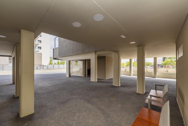 Common areas in the basement of a recently built building