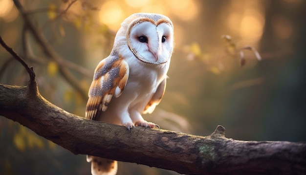 common barn owl Tyto albahead close up sitting