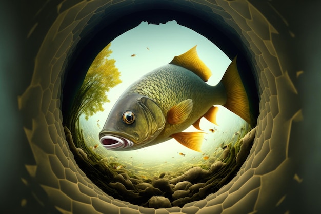 The Common Carp Cyprinus carpio seen through a fishs eye