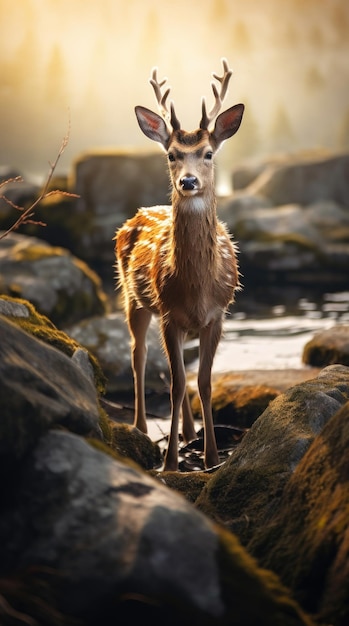 Common deer on the rock