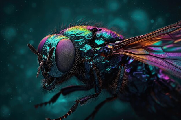 A common fly closeup against a dark background