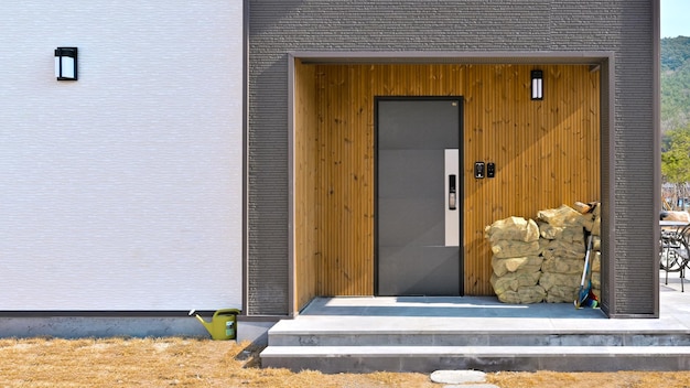 Common front door of country house