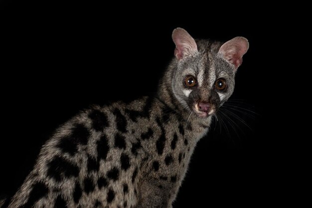 Photo common genet in front of black background