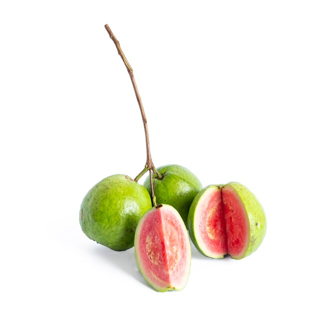 Common guava fruit cut isolated on white background