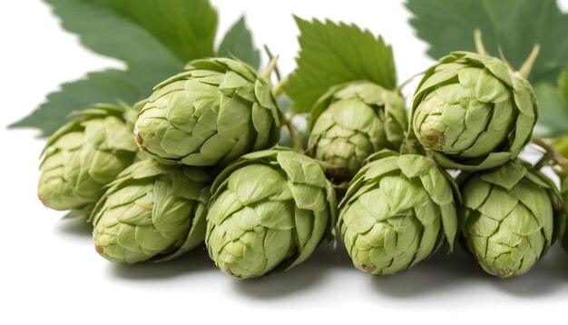 Common hop cones with leaves