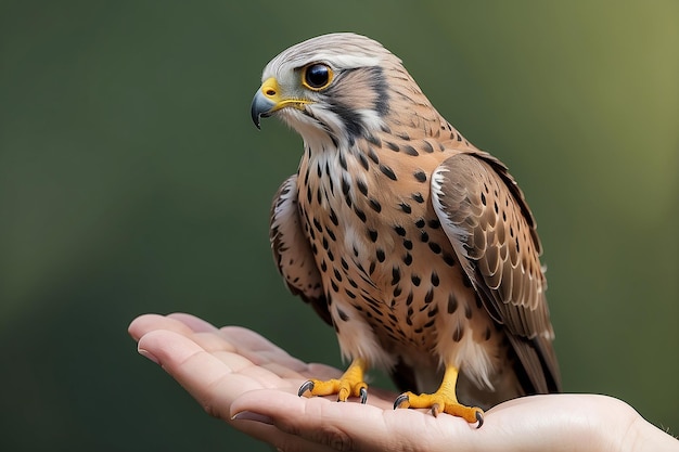 Photo common kestrel falco tinnunculus in the hands of a veterinarian
