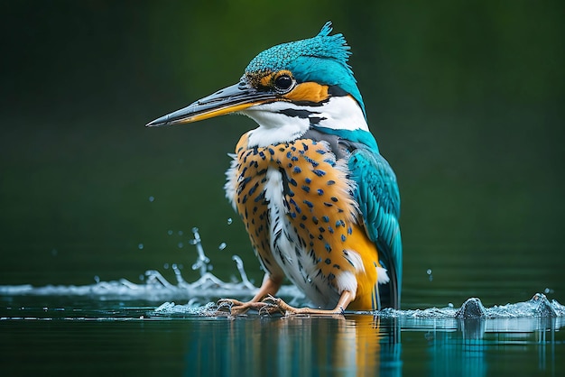 写真 魚を待っている間、水上の枝に座っているこの鳥を見つめるカワセミ アルセド