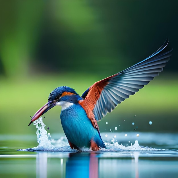 水から飛び立つカワセミ AI 生成