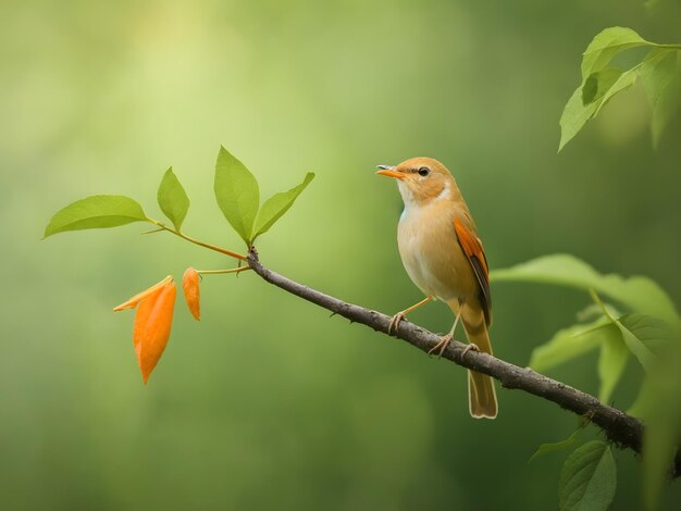 Photo common nightingale luscinia megarhynchos beautiful small orange songbird