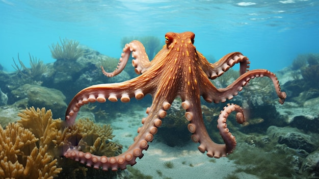 Фото Общий осьминог octopus vulgaris дикое животное.