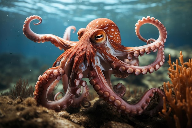 Common octopus in the sea