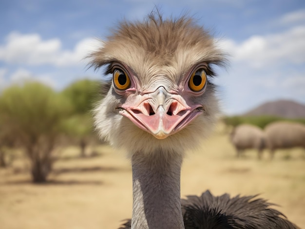 Photo common ostrich struthio camelus or simply ostrich is a species of large flightless bird