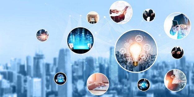 Communicatietechnologie slimme verbinding en mensen netwerk technologie kudos