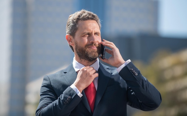 Communication businessman speak on smartphone man boss has conversation