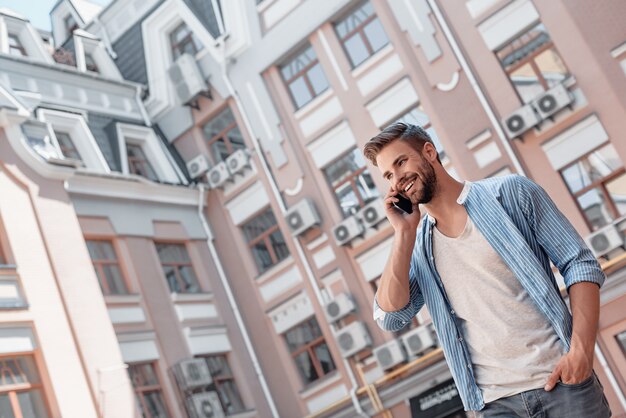 Communication is the key to personal and career success smiling brownhaired man with blue eyes