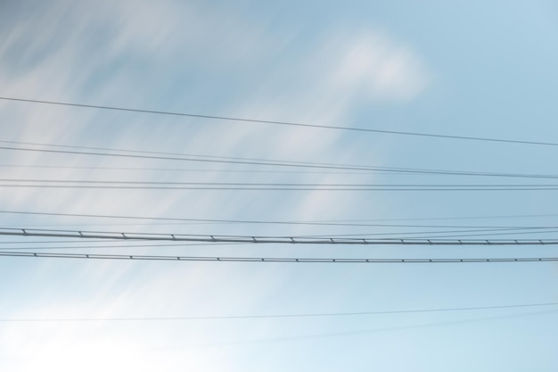 Photo communication wires with a blue sky with clouds in rio de janeiro brazil