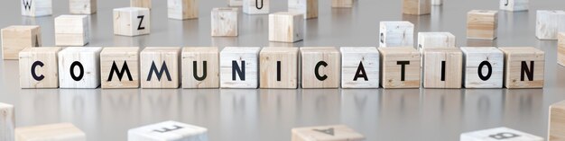 communication word on wooden blocks 3d illustration