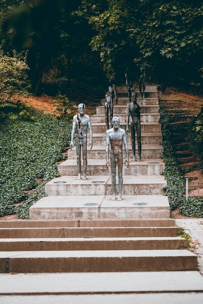 Photo communist repression memorial staircase in a park in prague