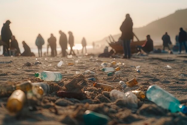 Community Cleanup Initiative Efforts of volunteers cleaning up a dirty beach responsibility