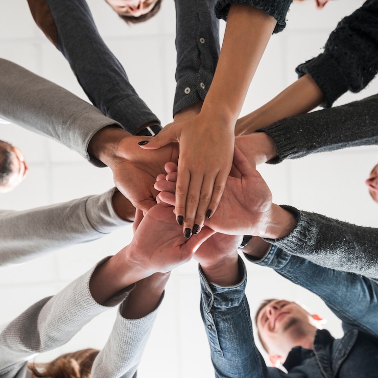 Photo community concept with hands of people