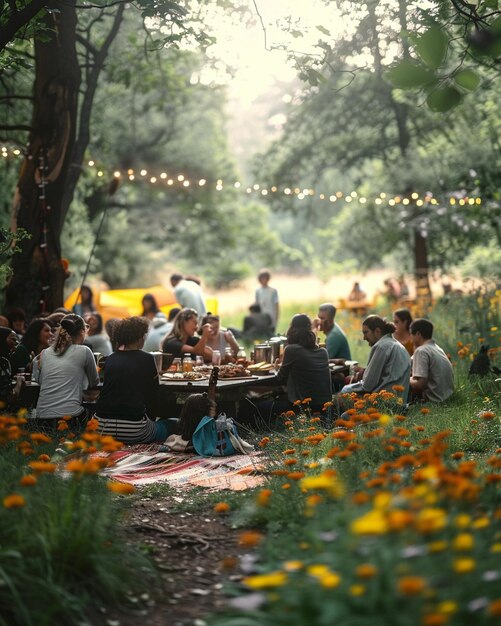 Photo a community garden party with live music wallpaper