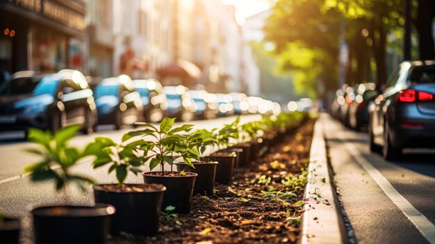 Foto gruppo comunitario che aggiunge verde alle strade urbane piantando alberi