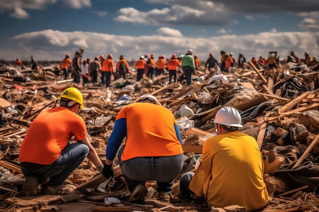 Foto membri della comunità che si offrono volontari per il soccorso in caso di catastrofe