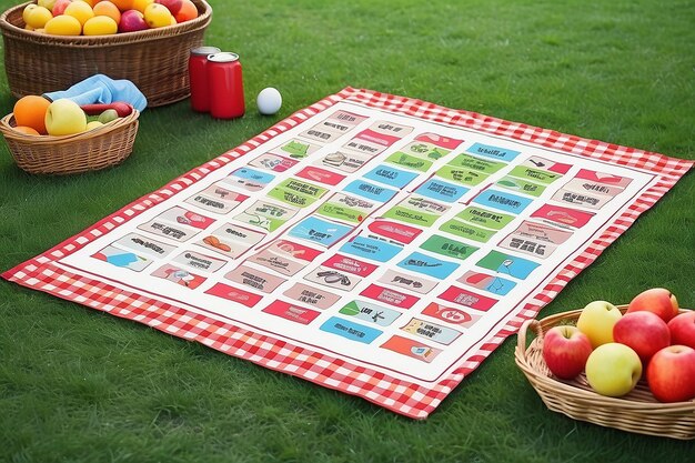 Foto community picnic blanket bingo rules signage mockup con spazio bianco vuoto per posizionare il tuo disegno