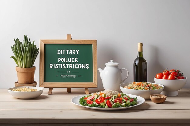 Community Potluck Dietary Restrictions Signage Mockup with blank white empty space for placing your design