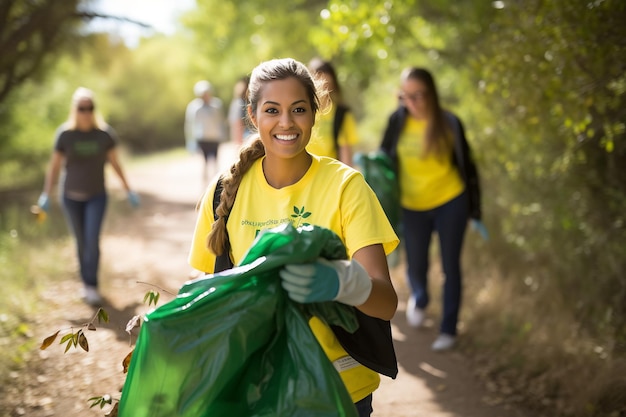 Photo community volunteers clean up rubbish for a clean environment