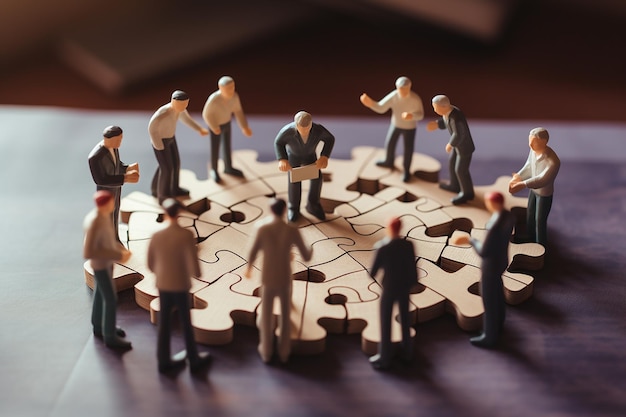 Communitya group of small figurines standing on top of a network of connected