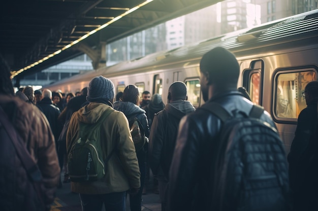 Commuters on a crowded subway platform during rush 00151 03