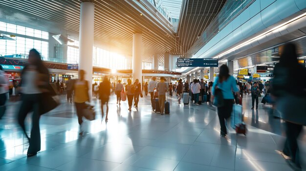 地下鉄駅駅または空港の通勤者のシルエット抽象的なカラフルなライトトレイル