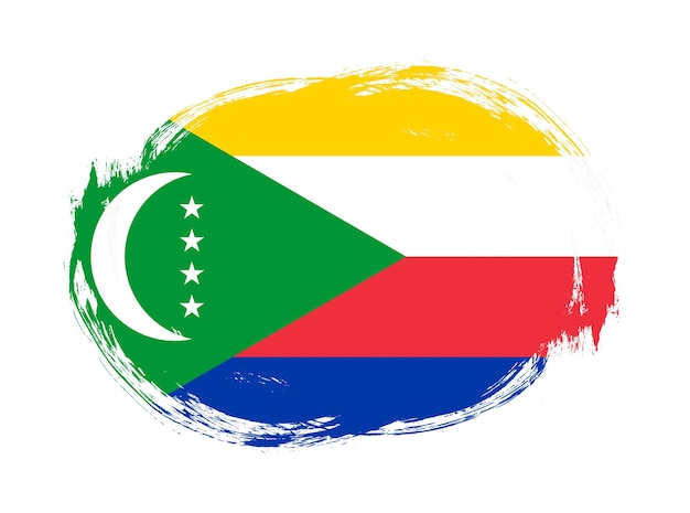 Comoros flag in rounded stroke brush background