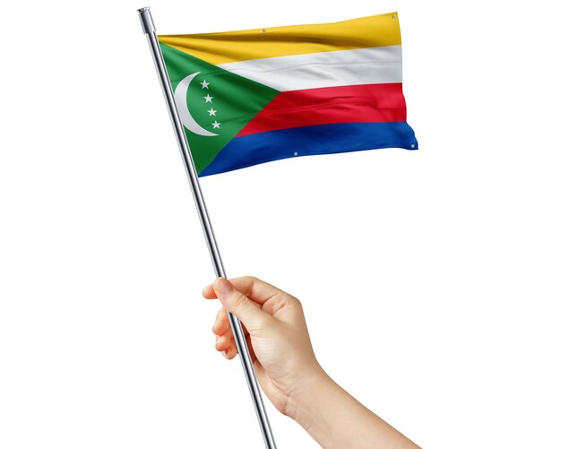 Comoros national flag in hand for national celebration