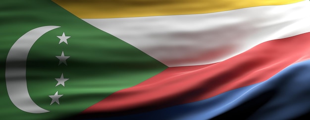 Comoros national flag waving texture background 3d illustration