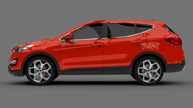 Compact city crossover red color on a gray background. 3d rendering.