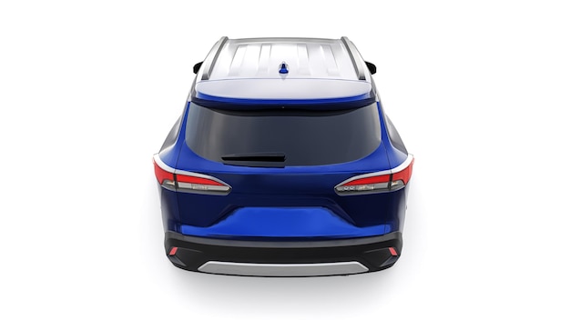 Compact dark blue SUV with a hybrid engine and fourwheel drive for the city and suburban areas on a white isolated background 3d illustration