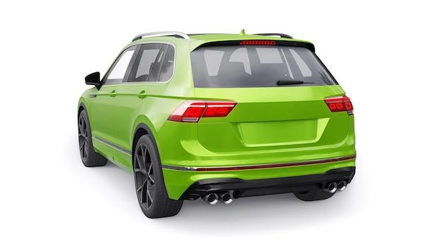 Compact green sports city SUV for exciting driving for work and family on a white isolated background 3d rendering