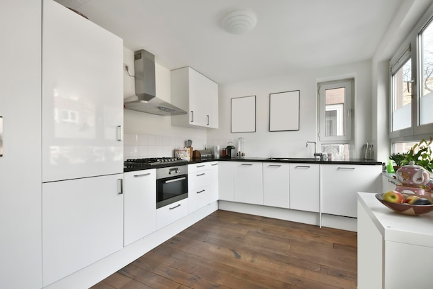 Compact kitchen with white furniture