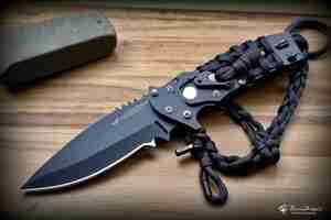 Photo compact neck knife with kydex sheath and fire starter