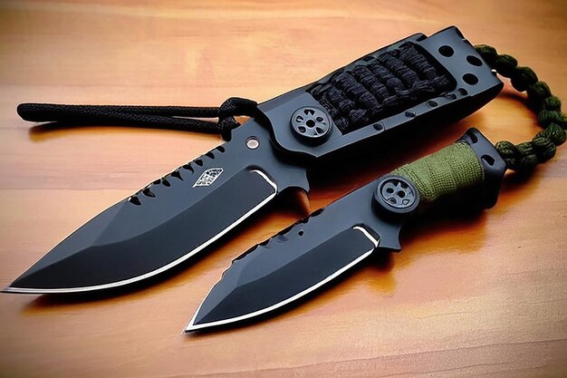 Photo compact neck knife with kydex sheath and fire starter