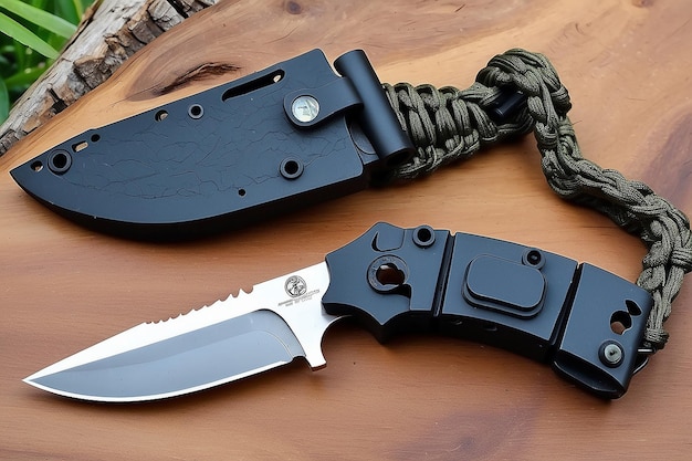 Photo compact neck knife with kydex sheath and fire starter