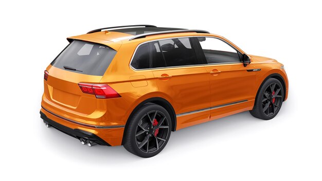 Compact orange sports city SUV for exciting driving for work and family on a white isolated background 3d rendering