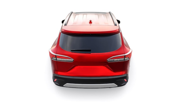 Compact red SUV with a hybrid engine and fourwheel drive for the city and suburban areas on a white isolated background 3d illustration