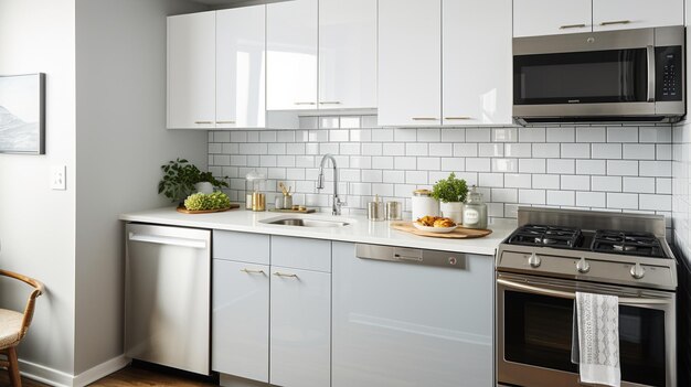 Photo a compact urban kitchen highgloss wallpaper