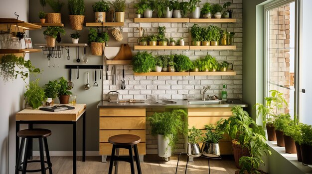 Photo compact urban kitchen spacesaving solutions for stylish efficiency