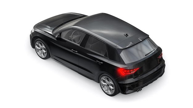 Compact urban premium car in a black hatchback on a white isolated background 3d illustration